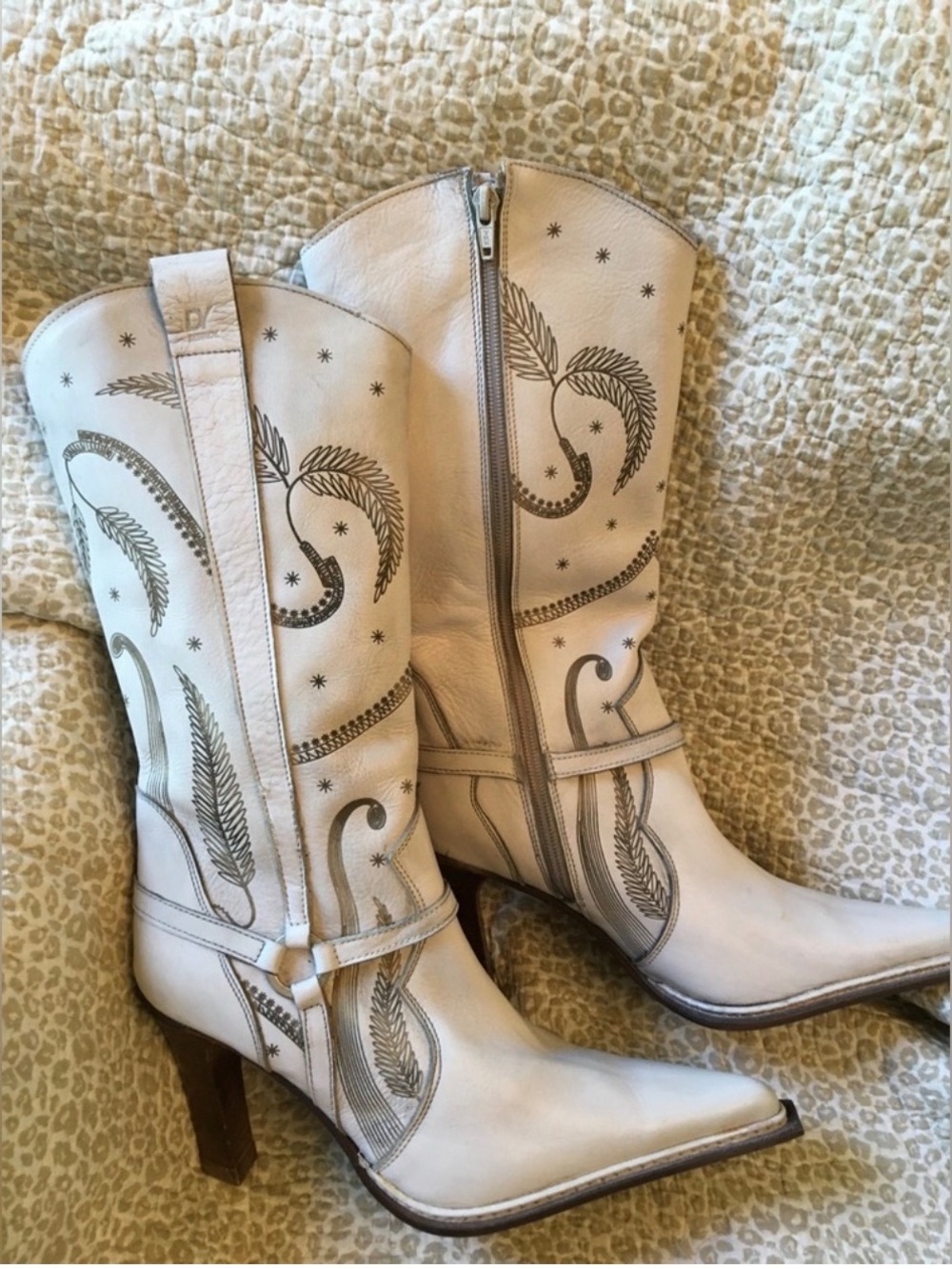 Women's Ivory Tooled Leather Western Boots